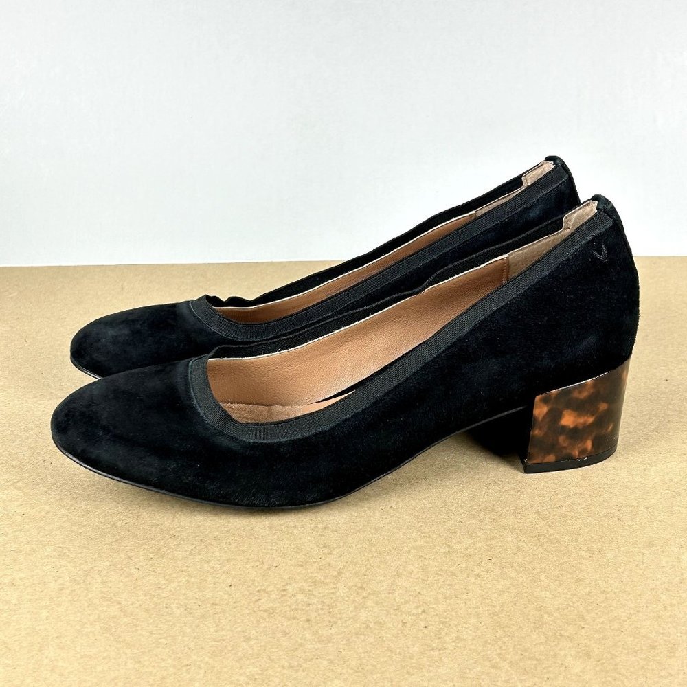 Vionic Natalie Tortoise Suede Block Heel Pumps Womens Size 9 Black Brown